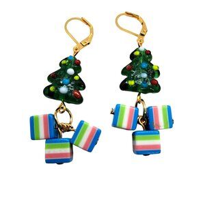 Christmas Tree Earrings Gold tone leverback